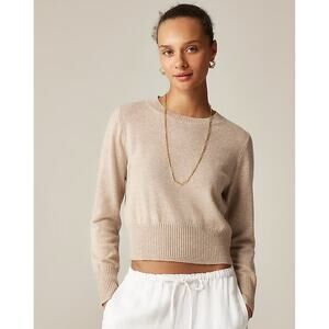 J. CREW Cashmere Shrunken Crewneck Sweater Heather Mushroom Tan Sz S $158 {3F11}